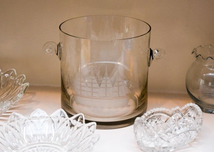 Etched Glass Ice Bucket / Wine Cooler