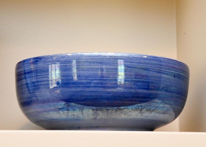 Blue Glazed Pottery Centerpiece Bowl