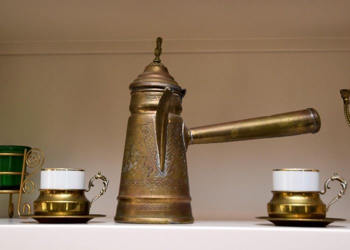 Brass Turkish Coffee Maker & Cups