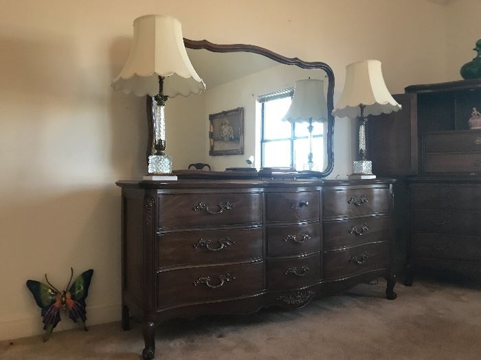 serpentine front French dresser and mirror