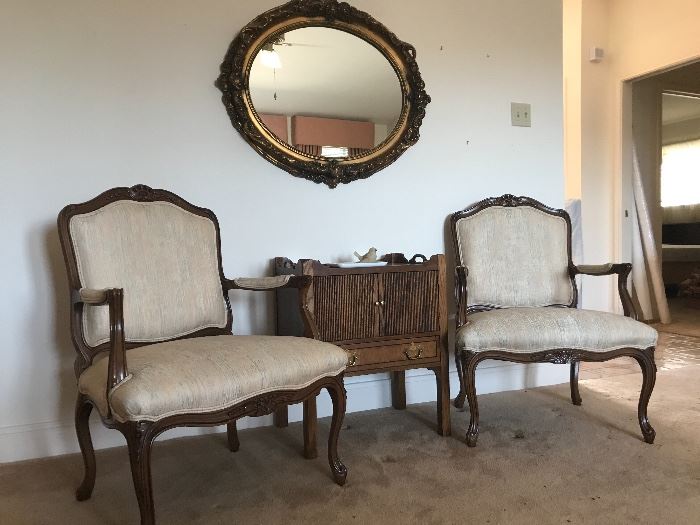 two French chairs and great bar cabinet or accent table