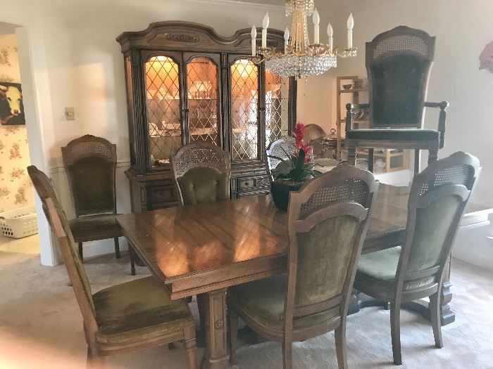 mid century dining table with six chairs, solid all quality