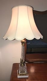 Crystal and marble mid century pair of lamps