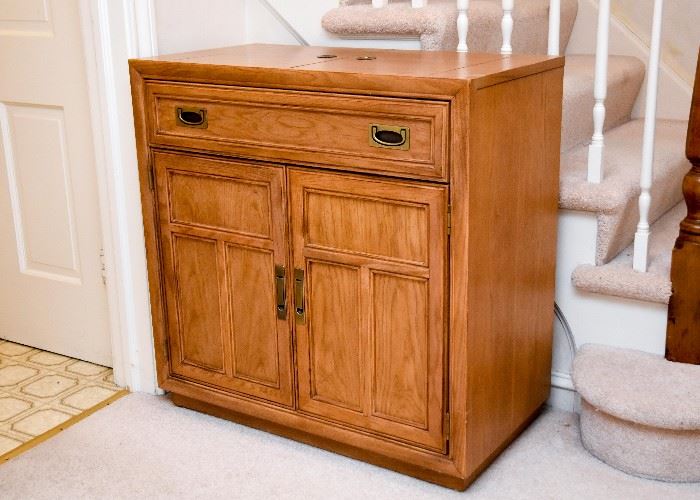 BUY IT NOW!  Lot # 200, Vintage Stanley Furniture Wood Bar Cabinet, $250 (Approx. 34" L x 18" W x 34" H with leaves closed)
