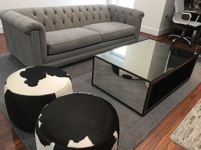 Mitchell Gold Sofa, Room and Board Rug Mirrored Coffee Table 