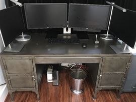 Restoration Hardware Metal Industrial Desk, Computer Monitors (computer not available)