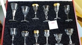 Set of 12 Moser cordial glasses in leather case.