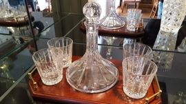 Wedgwood old Fashion glasses Ship's decanter on Mahogany tray. Just out of boxes. 