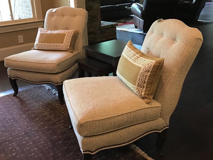 These Ethan Allen chairs are exquisite - and the pillows take them over the top!