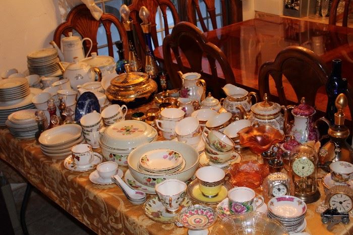 antique glass wear ,teapots, tea cups, flow blue/ hall ++