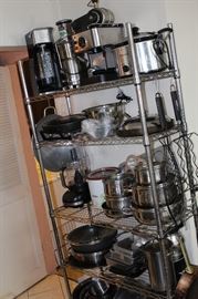 pots pans, juicer, crock pots, food processor bake pans, roaster+ 1/2 STILL AVAILABLE SHELF FOR SALE ALSO