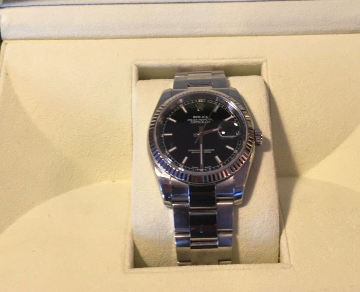 Two Tone 18k white gold and stainless steel men's date just Rolex w/box papers and receipt