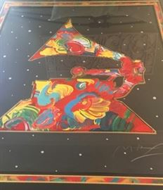Signed Peter Max Artwork.                                                                       Framed & Matted Lithograph of Gramophone  