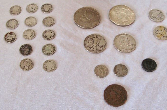 Silver dimes, dollars & half dollars  and 1831 penny