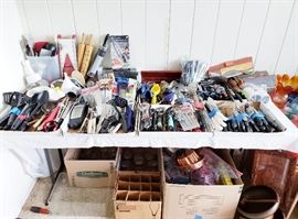 six foot table of kitchen gadgets