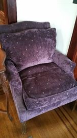 one of 2 - purple velour arm chair