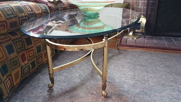 very nice brass and glass oval coffee table - LaBarge Styling