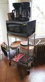 double coffee maker - microware - rolling cart