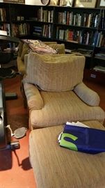 two comfy 'slouch' chairs, one ottoman