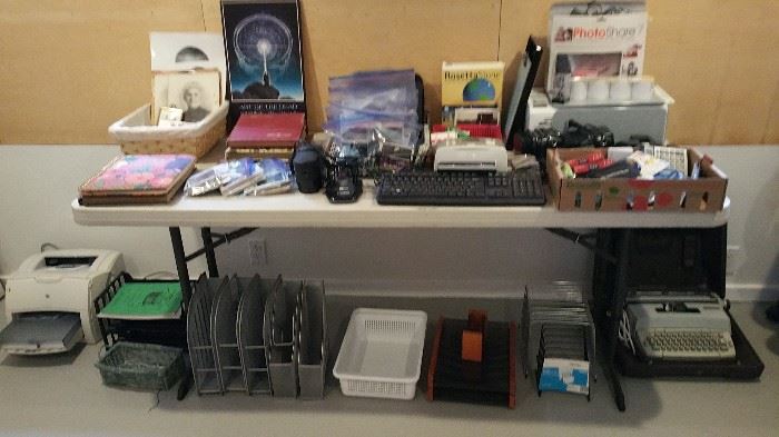 more office supplies - keyboards, pens, pencils, staplers , printers (two), organizers, lots of little supplies too