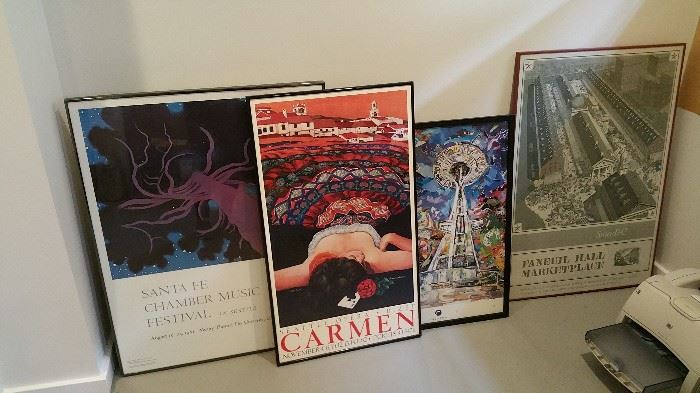 various framed posters