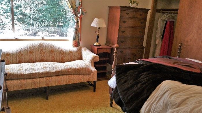 great antique / vintage furniture - camel back sofa - tallboy - bed