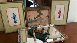 little drawings of Chinese folk ...dresser tray...opera glasses - etc