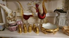 Murano rooster and hen - Royal Worcester pitcher - English - high relief Ironstone pitcher - more