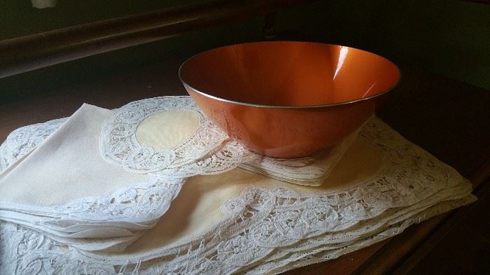 Emalox bowl from Norway....lovely linen set