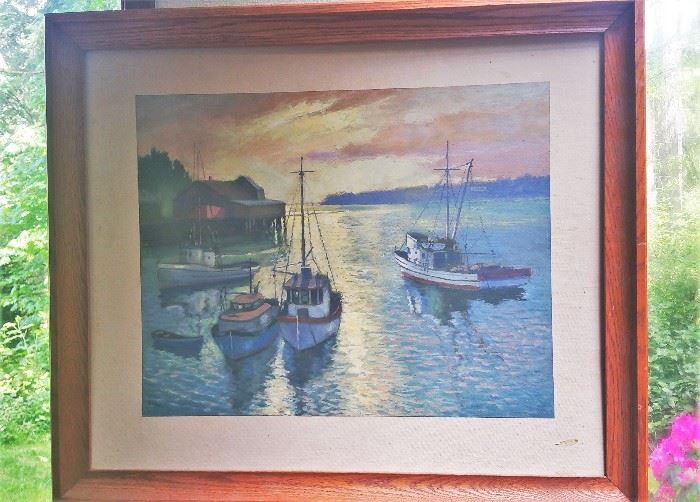 really evocative original painting of boats somewhere in Puget Sound at sunset.  Ross Gill, local artist - 1887-1969  http://www.askart.com/artist/Ross_R_Gill/108360/Ross_R_Gill.aspx