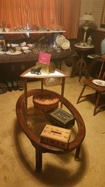 oval coffee table...mid cen triangle table...boxes