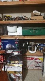 camp stoves and cookware....Bissell and Hoover new in box