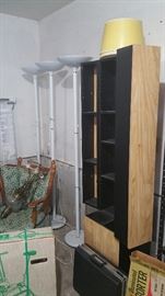 3 torchiere floor lamps and shelf unit