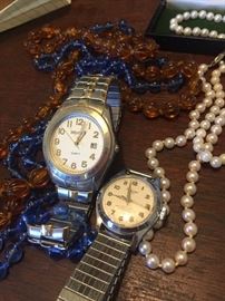 watches, glass & gem beads-real pearls