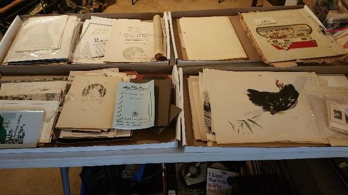 lots of vintage paper ephemera, including sketches and art work, menus, letters - a bit of eveything