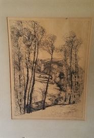 1938 etching by Mildred Bryant Brooks -- size is about 12" x 16" - unframed