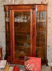 Beautiful Antique Tiger Oak Curio Cabinet