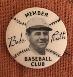 Vintage Baseball Club Babe Ruth Pinback 