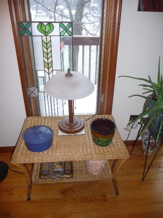 stain glass / lamp  / wicker table  etc