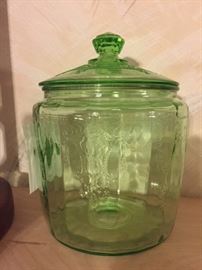 "Princess" green depression glass cookie jar (not a reproduction)
