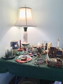 Candles, Candle holders, precious stones, jewelry, lamp