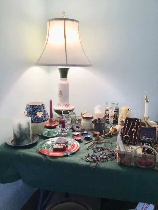 Candles, Candle holders, precious stones, jewelry, lamp