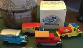 Reader's Digest Collector's set of Classic Trucks, featuring American Ambulance, Newspaper Truck, Tanker Truck and Bread Delivery Van