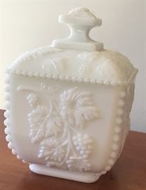 Vintage Westmoreland Milk Glass Beaded Grape Puff Wedding Box