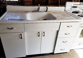 Vintage, Retro metal kitchen cabinet sink. Wipe the dust away and this is really a pretty unit.