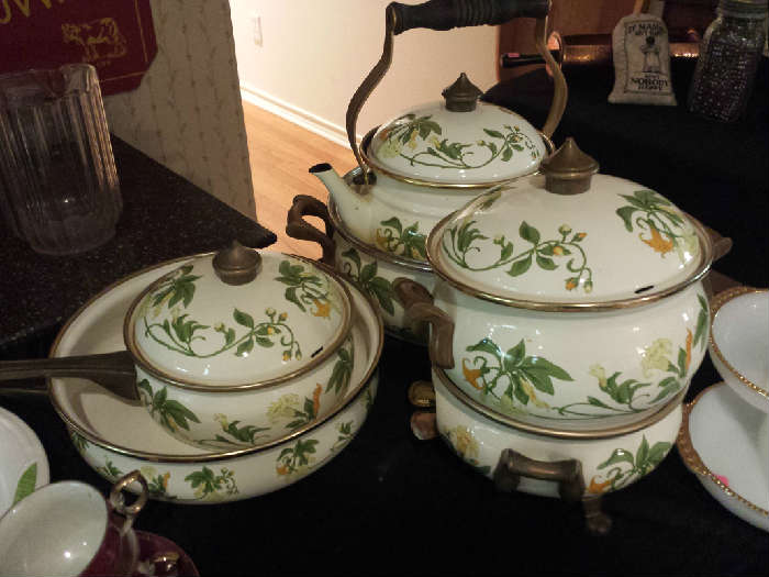 Villroy & Boch Enamel cookware.  We have matching set of CHINA also (Just no where to display it), so ask Stephanie if interested. :)