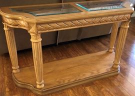 Matching Oval Coffee Table w Glass Inset and Metal Base, Matching Sofa Table, 2 Octagon End Tables and 1 Oval Side Table