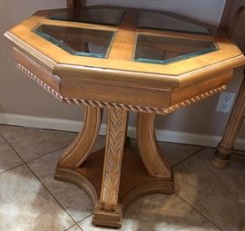 Matching Oval Coffee Table w Glass Inset and Metal Base, Matching Sofa Table, 2 Octagon End Tables and 1 Oval Side Table