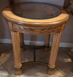 Matching Oval Coffee Table w Glass Inset and Metal Base, Matching Sofa Table, 2 Octagon End Tables and 1 Oval Side Table