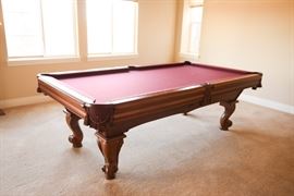 Brunswick 8Ft. Three Piece Slate, Pool Table With Leather Pockets And Teflon Red Felt.